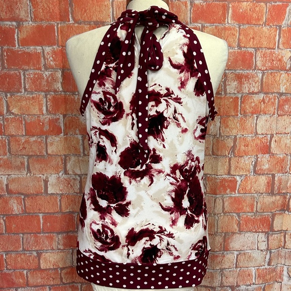 White House Black Market Polka Dot and Floral Tie Back Halter Neck Top - Picture 4 of 8